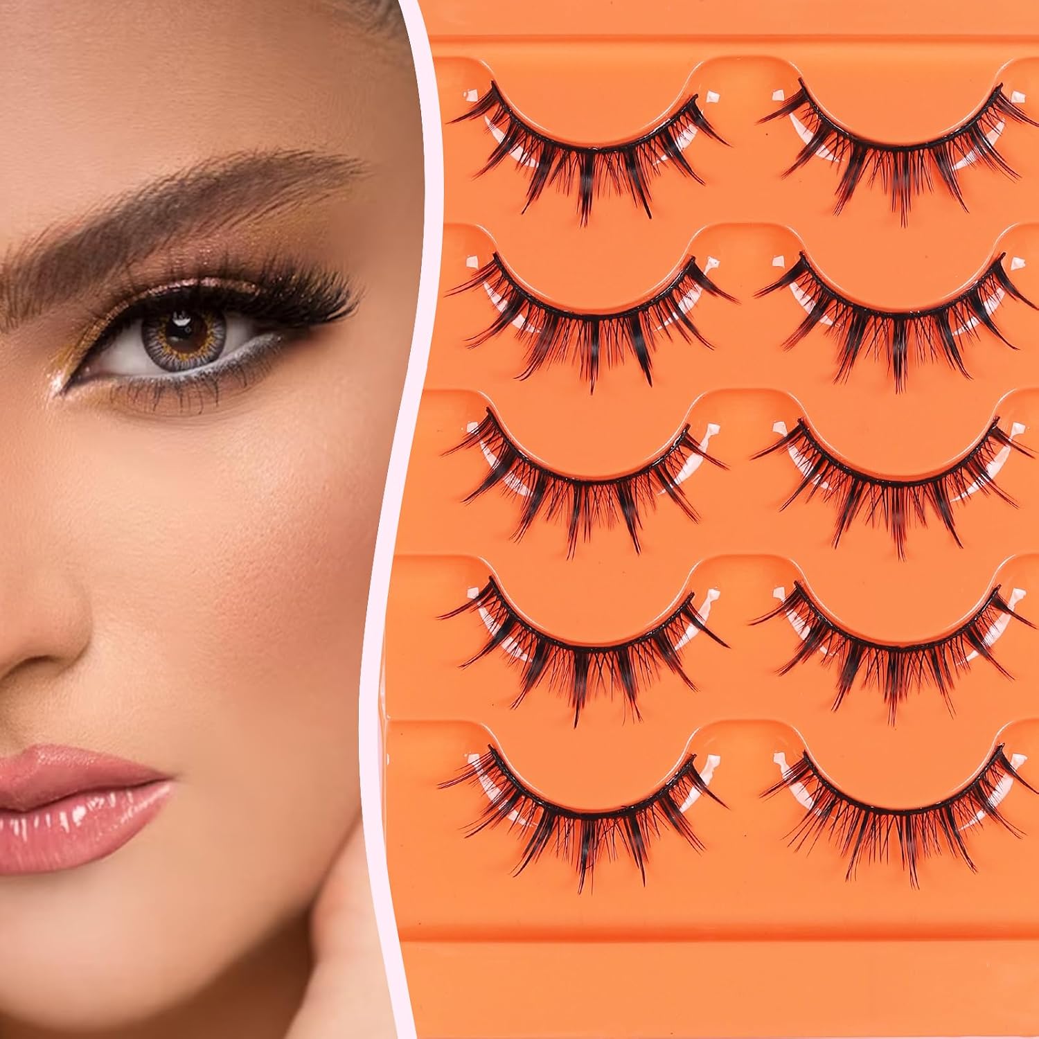 False Eyelashes Fluffy Lashes D Curl Faux Mink Lashes Cat Eye Lashes Wispy Fake Lashes Fox Eye Manga Lashes Volume Strip Lashes 5 Pairs Pack by YILATAO(5Pairs-pa08-fense-fox)