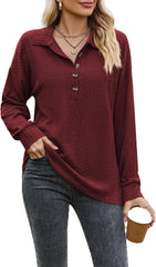 Women's Sweatshirts Casual Long Sleeve Lapel Sweatshirt Loose Fit Solid Color Button Trendy Pullover Top 2025
