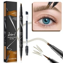 Two Eyebrow Pencils, 2025 NEW Waterproof Magic Eyebrow Pencil, Dual-Ended 3D Microblading Eyebrow Pen with 4 Tip & Eyebrow Brush, Makeup Long-Lasting Eyebrow Pen for Women (02#Dark Brown*2)
