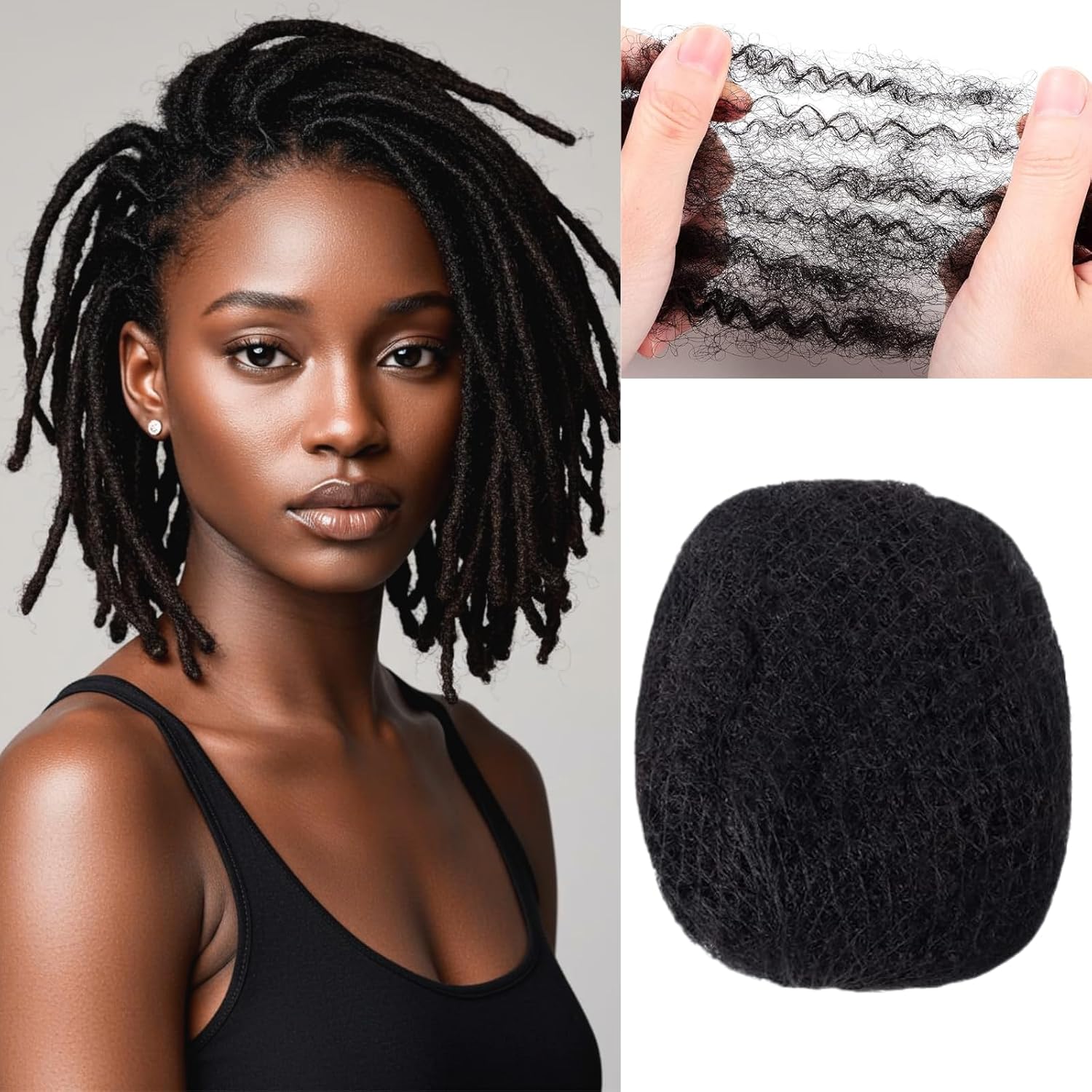 Afro Kinkys Bulk Human Hair for, Loc Repair, Twists, Afro Kinky Curly Human Hair Bulk Hair For Dreadlocks Extensions Bulk Human Braiding Hair (1B# 8inch 30g/Pack)