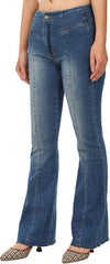 Lisskolo Bell Bottom Jeans for Women Flared Floral Embroidered Jean Wide Leg Denim Pants