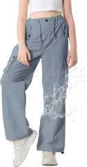 SANGTREE Girls & Women's Parachute Cargo Pants Y2K Waterproof Pants with Elastic Waist, Quick-Dry Outdoor Pants, 6 Years-2XL