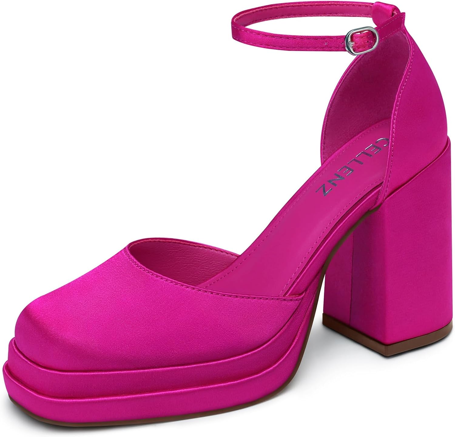Women Chunky High Heels: Comfortable Ankle Strap Platform Pumps, Dress Wedding Shoes Party Bridal Graduation Pumps Black White Hot Pink Size 6-11