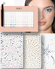 MERCY LONDON Face Gems in Red, 866 Self Adhesive Makeup Face Gem Stickers, 4 Sheets, Reusable Eye Gems, DIY Face Gems