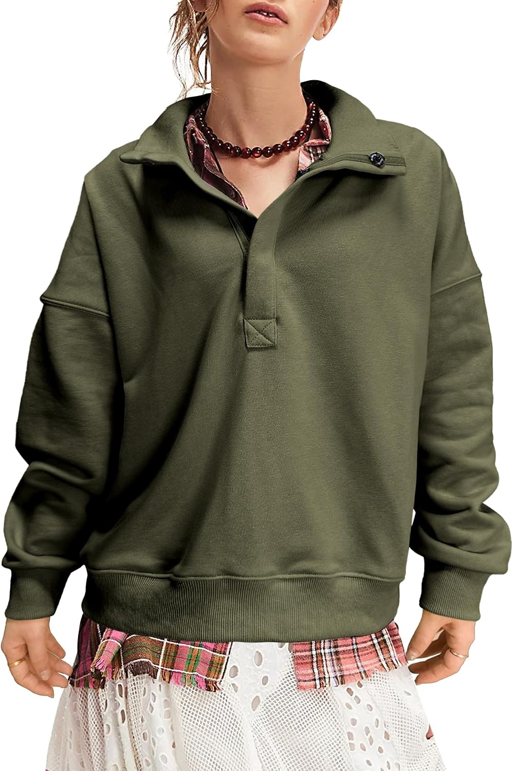 Casual Sweatshirts for Women Trendy Long Sleeve Quarter Button Pullover Tops Lightweight Shirts Loose Fall Clothes