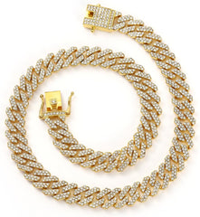 Hip Hop Cuban Chain Necklace – 18K Gold Plated & Sterling Silver | 300+ Handset Crystals | Customizable Pendants | Unisex Gift Set