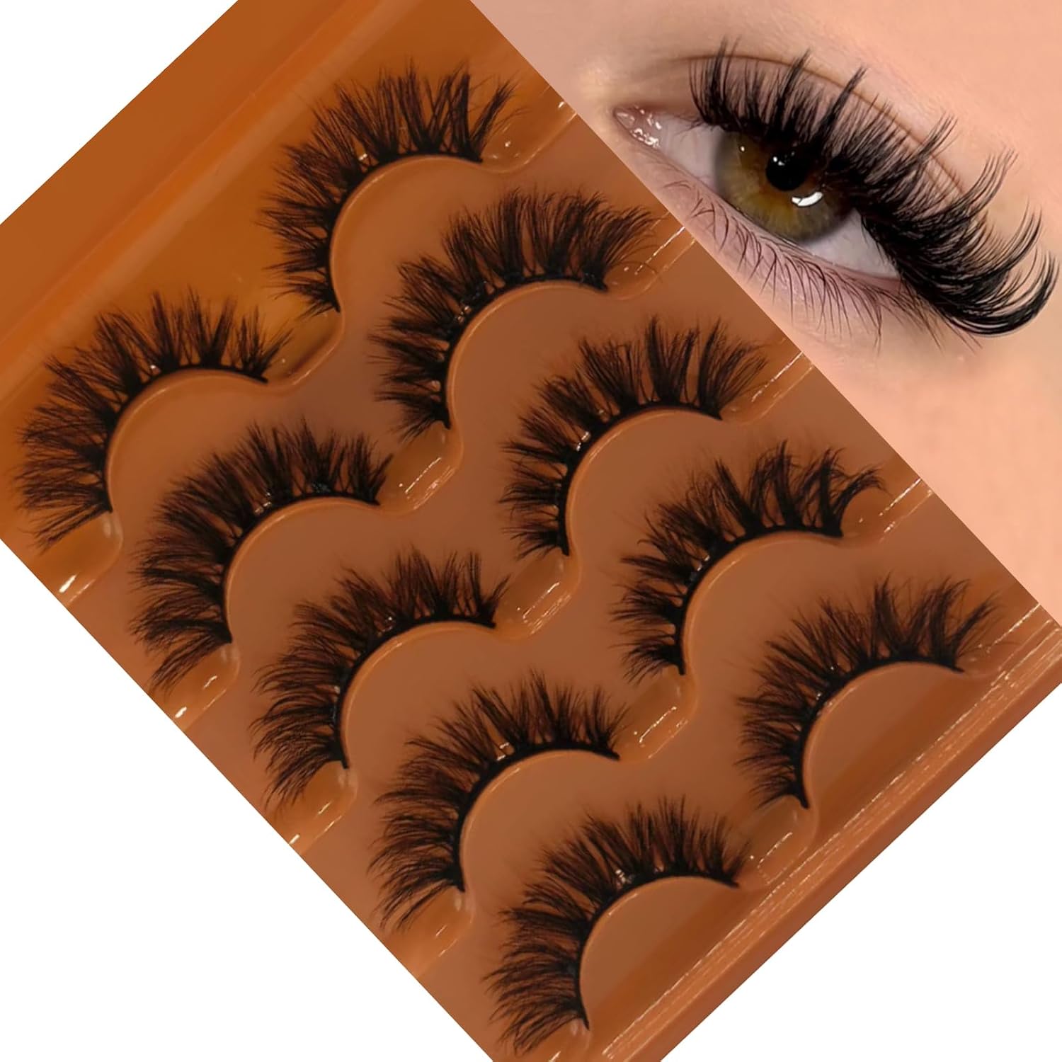 False Eyelashes Fluffy Lashes D Curl Faux Mink Lashes Cat Eye Lashes Wispy Fake Lashes Fox Eye Manga Lashes Volume Strip Lashes 5 Pairs Pack by YILATAO(5Pairs-pa08-fense-fox)