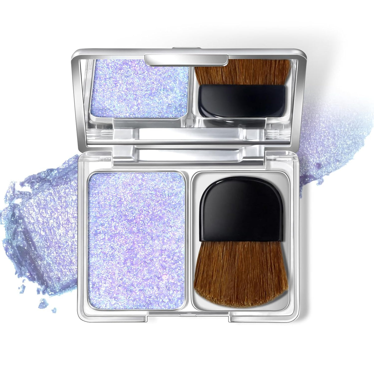 Holographic Purple Face Highlighter Palette, Multichrome High Glossy Illuminator for Eye Brightener, Pearl Shimmer Smooth Glitter Baked Eyeshadow Blush Powder Makeup with Brush