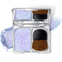 Holographic Purple Face Highlighter Palette, Multichrome High Glossy Illuminator for Eye Brightener, Pearl Shimmer Smooth Glitter Baked Eyeshadow Blush Powder Makeup with Brush