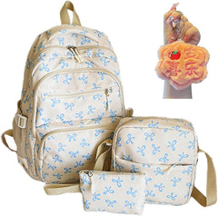 3PCS Set Cute Pink Bow Backpacks for School for Girls, Cute Preppy (Red)