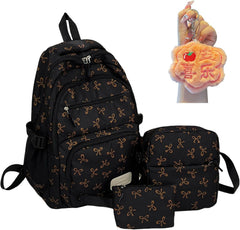 3PCS Set Cute Pink Bow Backpacks for School for Girls, Cute Preppy (Red)