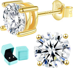 Moissanite Lab Created Diamond Earrings 0.6ctw-3.0ctw Solitaire Studs, D Color VVS1, Hypoallergenic 925 Sterling Silver, 14K White Gold Plated, Friction Back - Gift for Women & Men
