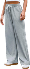 Quenteen Women's Wide Leg Pants Casual High Waisted Baggy Straight Sweatpants Drawstring Athletic Joggers with Pockets