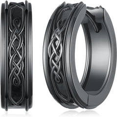 Viking Rune Celtic Wolf Ankh Roman Numeral Sobriety Black Cross Sterling Silver Vintage Hoop Earrings for Men Women