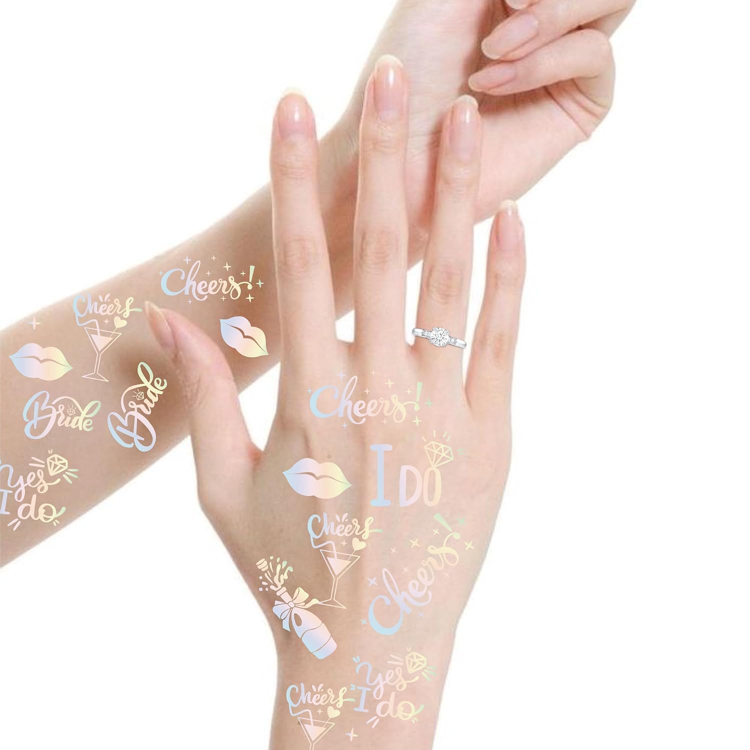 Bride's Babes Bachelorette Party Tattoos, Iridescent Bride Tribe Temporary Tattoos for Bachelorette Party Bridesmaid Favors Decorations(Ido)