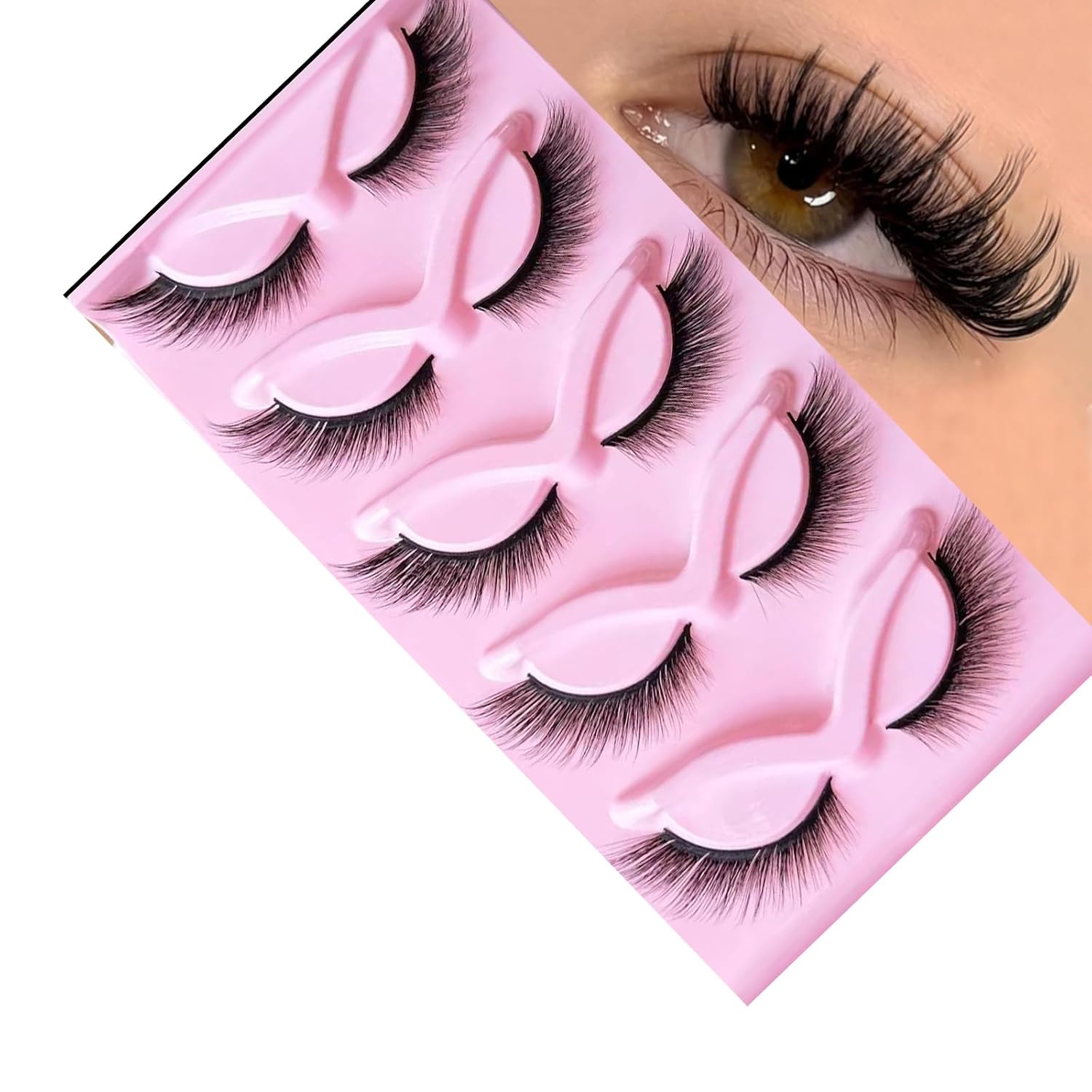 False Eyelashes Fluffy Lashes D Curl Faux Mink Lashes Cat Eye Lashes Wispy Fake Lashes Fox Eye Manga Lashes Volume Strip Lashes 5 Pairs Pack by YILATAO(5Pairs-pa08-fense-fox)