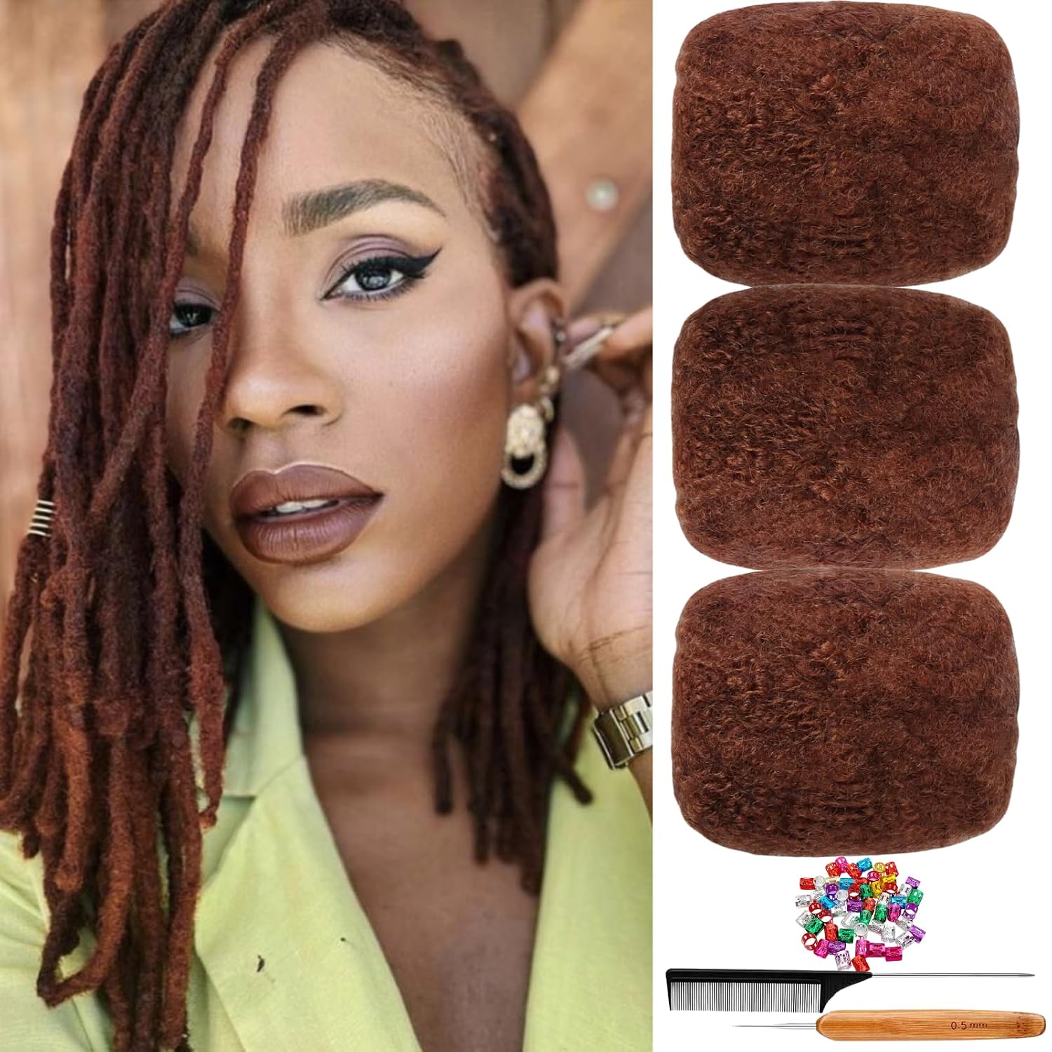 Afro Kinkys Bulk Human Hair for, Loc Repair, Twists, Afro Kinky Curly Human Hair Bulk Hair For Dreadlocks Extensions Bulk Human Braiding Hair (1B# 8inch 30g/Pack)
