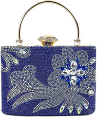 Ladies Dinner Bag Diamond-Encrusted Flower Handbag Evening Bag Bride Wedding Dress Cocktail Party Square Bag(E)