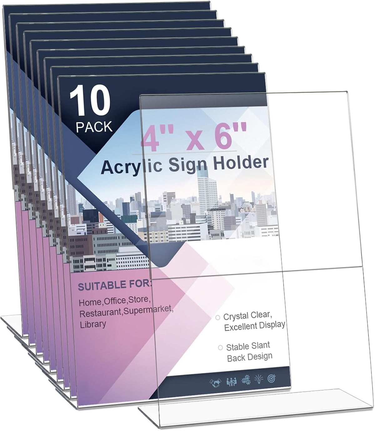 Laerjin 4x6 Acrylic Sign Holder, 10 Pack Slanted Back Sign Holders,Acrylic Sign Holder 4 x 6, Plastic Paper Holder, Flyer Document Paper Display Stand for Office Desktop