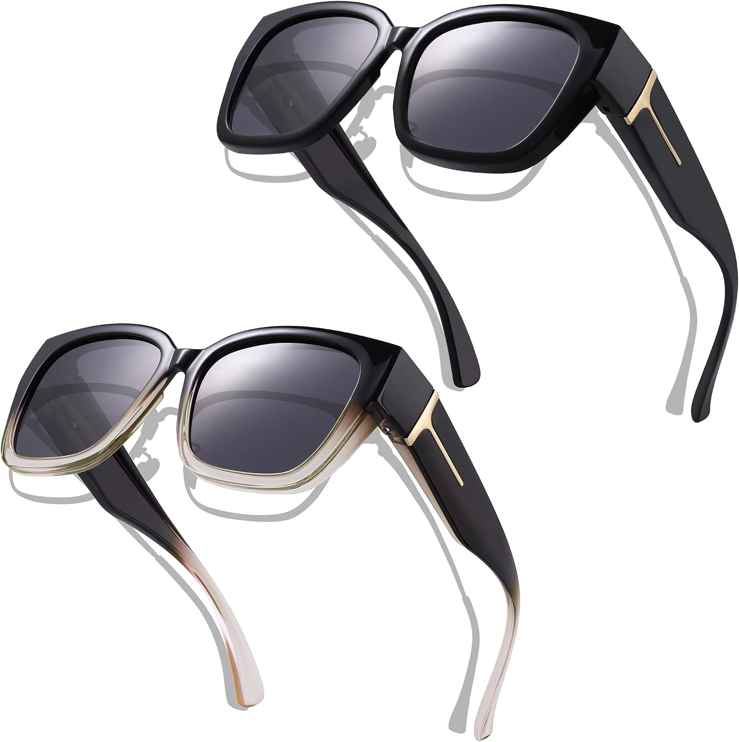 KesaPlan 2 Pack Polarized Fit Over Glasses Sunglasses for Women Men, Oversized Square Wrap Around Shades UV Protection
