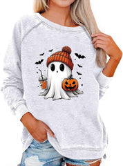 Halloween Sweatshirt Fall Oversized Long Sleeve Funny Halloween Sweater Ghost Crewneck Spooky Raglan Graphic Pullover Shirts