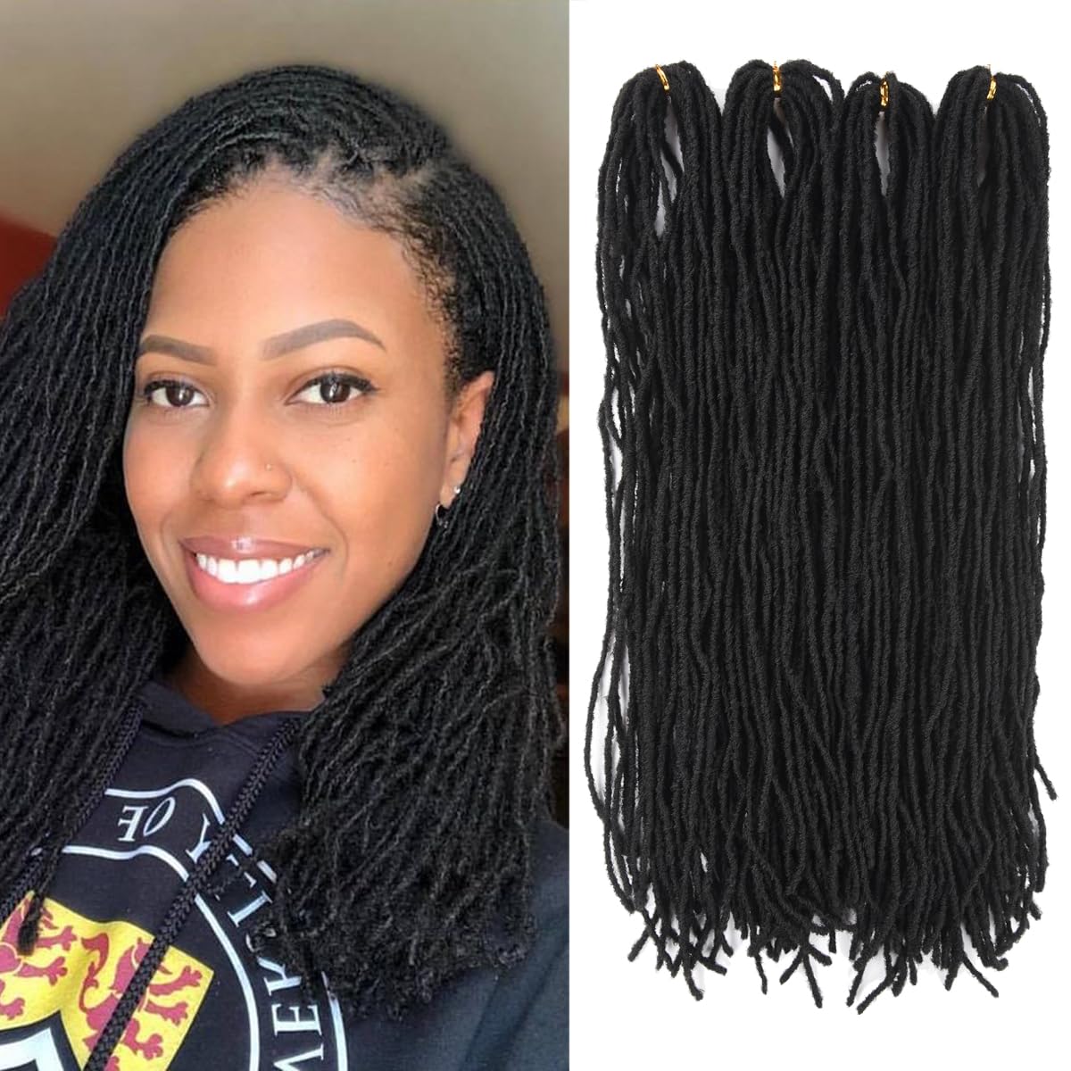 8 Pack Pre-Looped Micro Locs Super Lightweight Mini Fuax Locs Crochet Hair Sisterlocks Synthetic braids Dreadlock Extensions (1B#, 18 Inch)