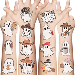 10 Sheets Cute Halloween Ghost Temporary Tattoos Stickers, Halloween Ghosts Party Favors Supplies Birthday Party Decorations for Kids Boys Girls Teens Adults (Ghost)