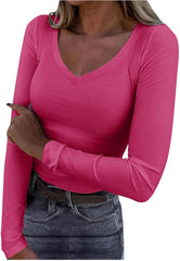 Womens Long Sleeve V Neck Ribbed Knit Fitted Casual Tops Tee Slim Basic Shirt 2025 Spring And Summer Fashion Sweatpants