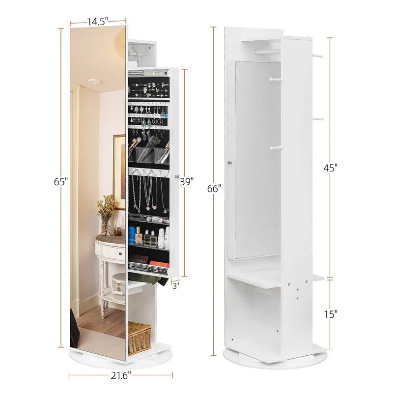 360 Full Length Mirror Jewelry Armoire with Hall Tree