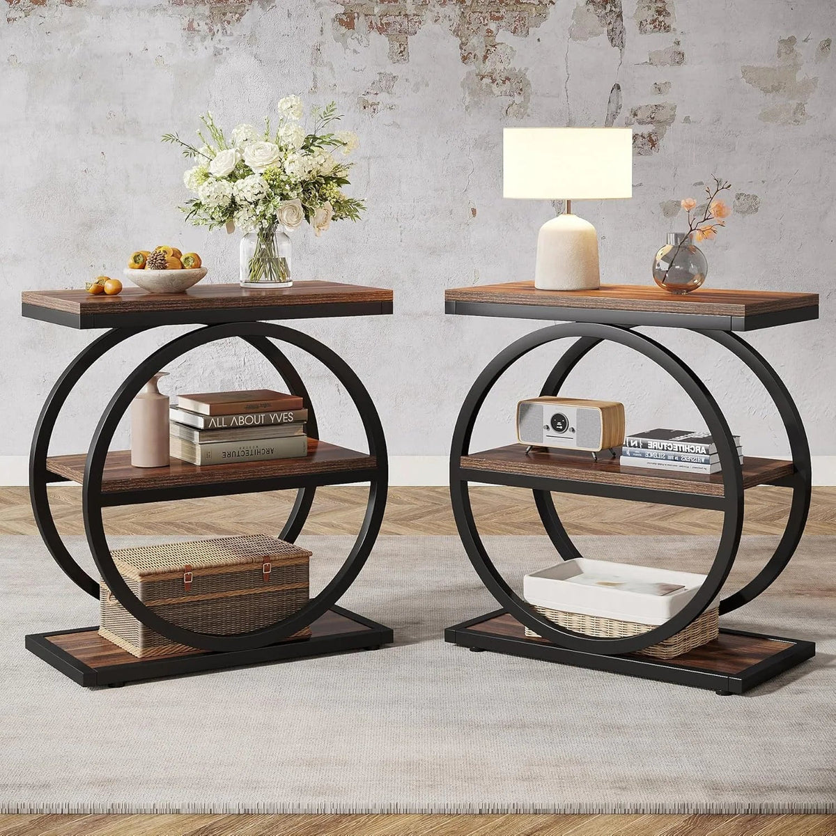 3 Tiers End Table, Wood Side Table for Living Room, Slim Nightstand