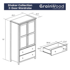 Grain Wood Furniture Shaker 2-Door Solid Wood Armoire - 41x72x22