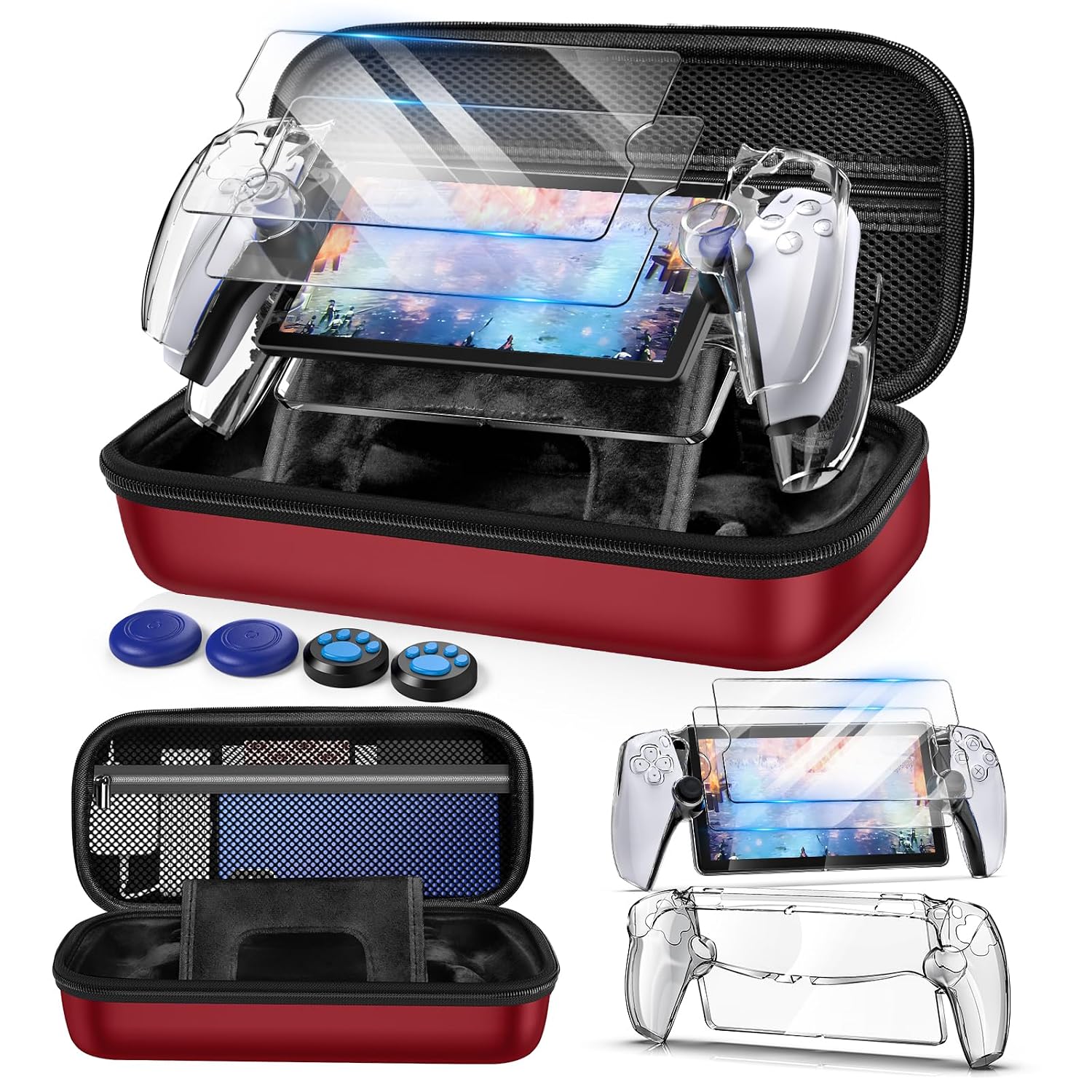 Auarte 12 in 1 Accessories Set for Playstation Portal Remote Player, Hard Carrying Case for PS Portal with Clear Skin Case for PS5 Portal, 2 Screen Protector with 4 Thumb Grip