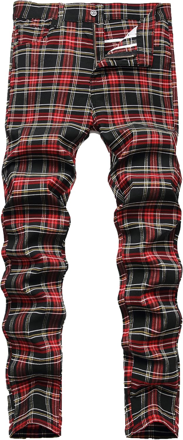 NOVOCCT Plaid Pants for Men - Skinny Mens Dress Pants - Stretch Slim Fit Business Casual Dress Chinos for Men