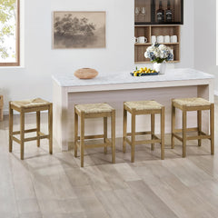 DUHOME 26-Inch Backless Seagrass Counter Stools Set of 4,Handwoven with Natural Fibers&Solid Natural Wood Legs Woven Rattan Rope Bar Stools for Kitchen Island, Dining Room,Natural