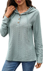 Womens Loose Sweatshirts Casual Hooded Long Sleeve Sweatshirt Solid Color Button Down Drawstring Pullover Tops 2025