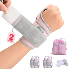 Carpal Tunnel Wrist Brace for Right Left Hand 2 Pairs, Wrist Support Wraps for Women Men, Adjustable Wrist Brace for Tendonitis, Arthritis, Weightlifting, Sports, Day Night Support, Pink&Black