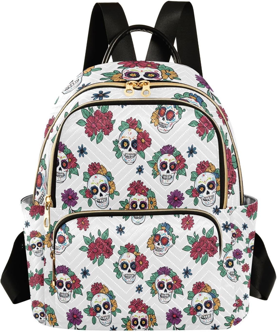 ALAZA Skull Flower Pattern Women Backpack Purse Shoulder Bag