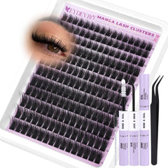EYDEVRO Natural Lash Clusters Kit Wispy Manga Eyelash Clusters Kit Spiky Fairy Cluster Eyelash Extensions Pestañas Postizas Naturales 10-16mm DIY Individual Lashes Kit Lash Bond Seal Tweezers Brushes