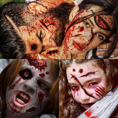 Cerlaza Halloween Decorations, Zombies Fake Scars Temporary Tattoos Halloween Makeup Kit, Horror Movie Large Scar Wound Tattoo Party Accessories, Scary Chucky Vampire Costumes for Adults Kids