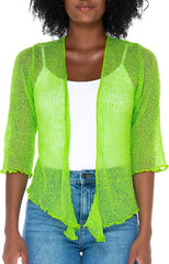 SHU-SHI Sheer Summer Shrug Cardigan Lightweight Mesh Knit Tie Front Cover Up for Dresses, Evenings, Beach