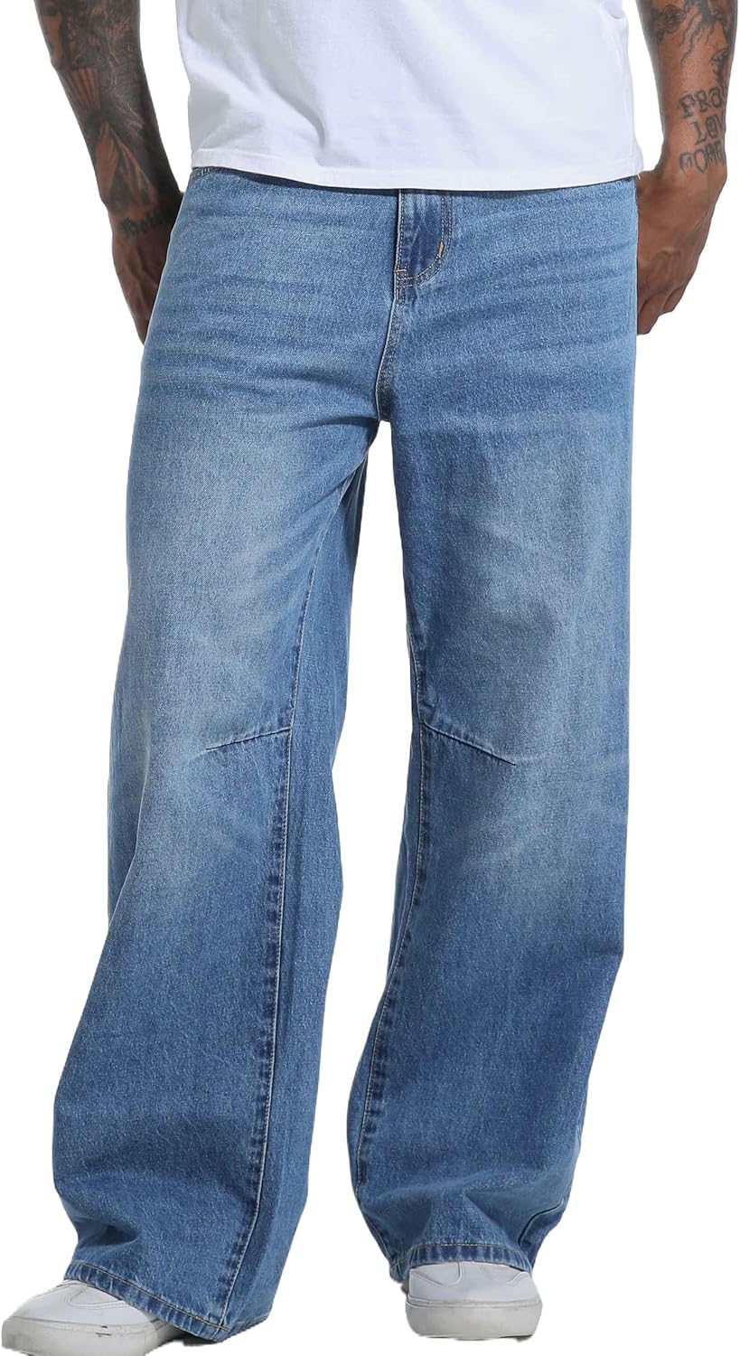 Men's Non-Stretch Loose Fit Wide-Leg Super Baggy Long Jeans Denim Pants