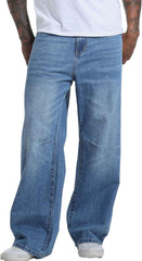 Men's Non-Stretch Loose Fit Wide-Leg Super Baggy Long Jeans Denim Pants