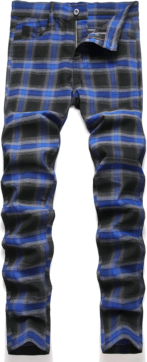 NOVOCCT Plaid Pants for Men - Skinny Mens Dress Pants - Stretch Slim Fit Business Casual Dress Chinos for Men