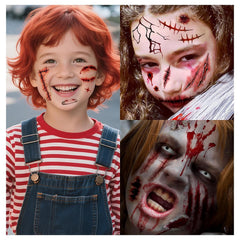 Cerlaza Halloween Decorations, Zombies Fake Scars Temporary Tattoos Halloween Makeup Kit, Horror Movie Large Scar Wound Tattoo Party Accessories, Scary Chucky Vampire Costumes for Adults Kids