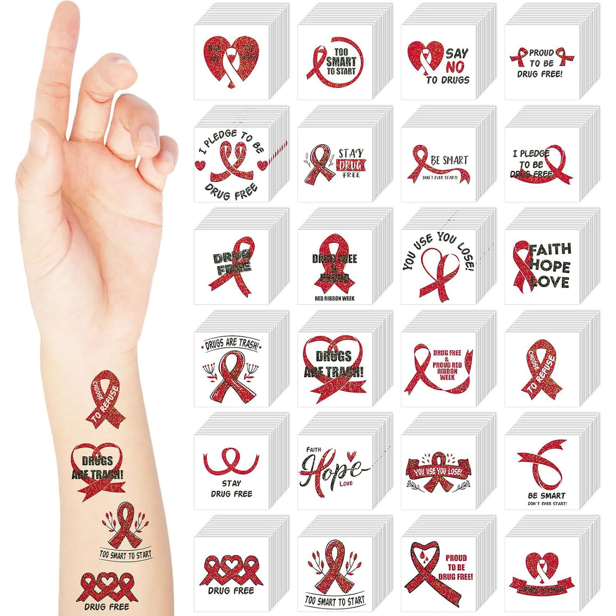 Landhoow 240 Pcs Suicide Prevention Awareness Tattoos Temporary Glitter Teal Purple Ribbon Stickers Mental Health Tattoos Body Stickers for Suicide Prevention Awareness Favor Charity Campaign Supplies