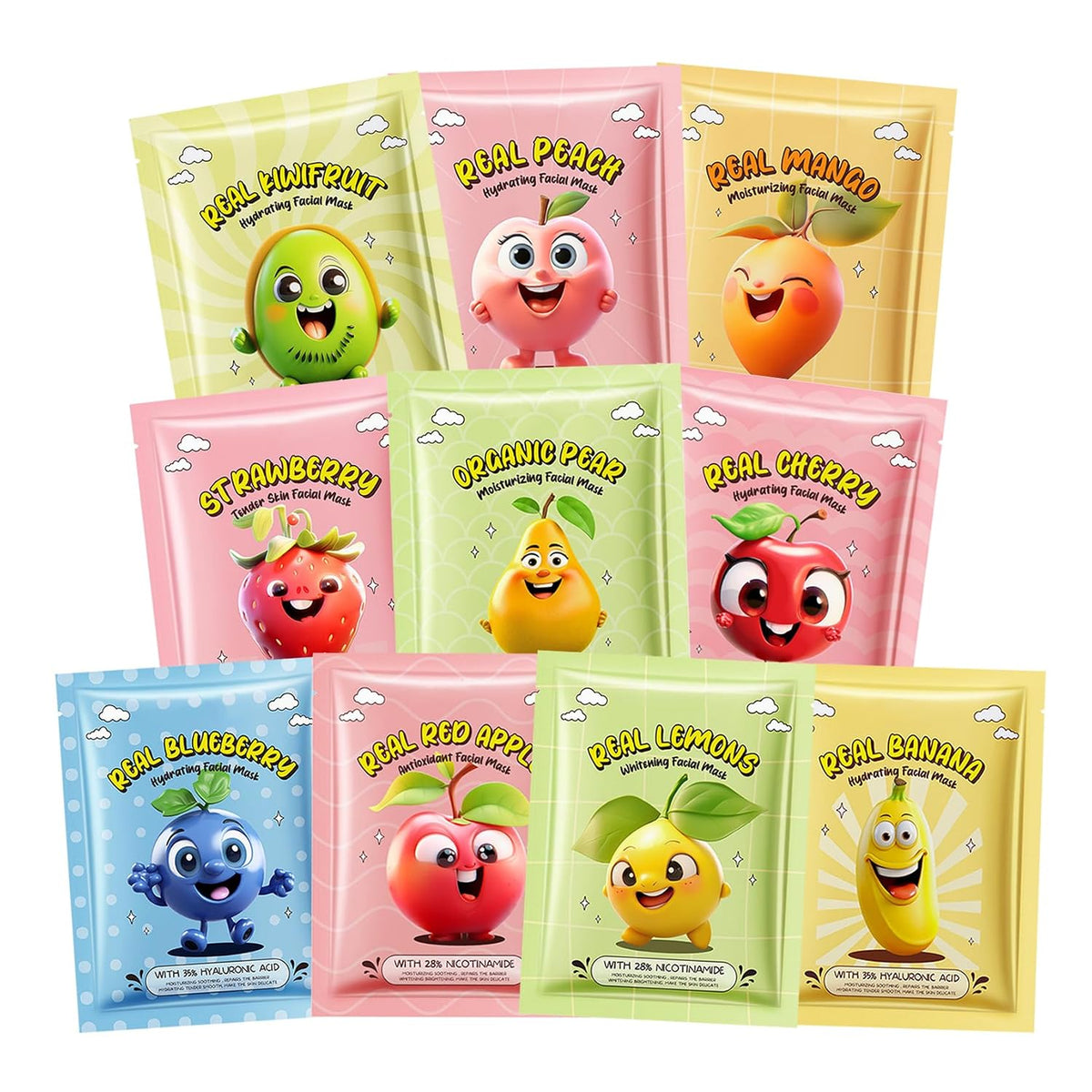 10 PCS Fruit Face Masks for Kids Face Masks Spa,Moisturizing Facial Mask Skincare Set,Birthday Christmas Gifts for Teen Girls