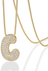 PAVOI 14K Gold Plated Cubic Zirconia Bubble Letter Initial Necklaces for Women | Gold Balloon Necklace Letter | Chunky Pendant Necklaces