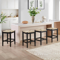 DUHOME 26-Inch Backless Seagrass Counter Stools Set of 4,Handwoven with Natural Fibers&Solid Natural Wood Legs Woven Rattan Rope Bar Stools for Kitchen Island, Dining Room,Natural