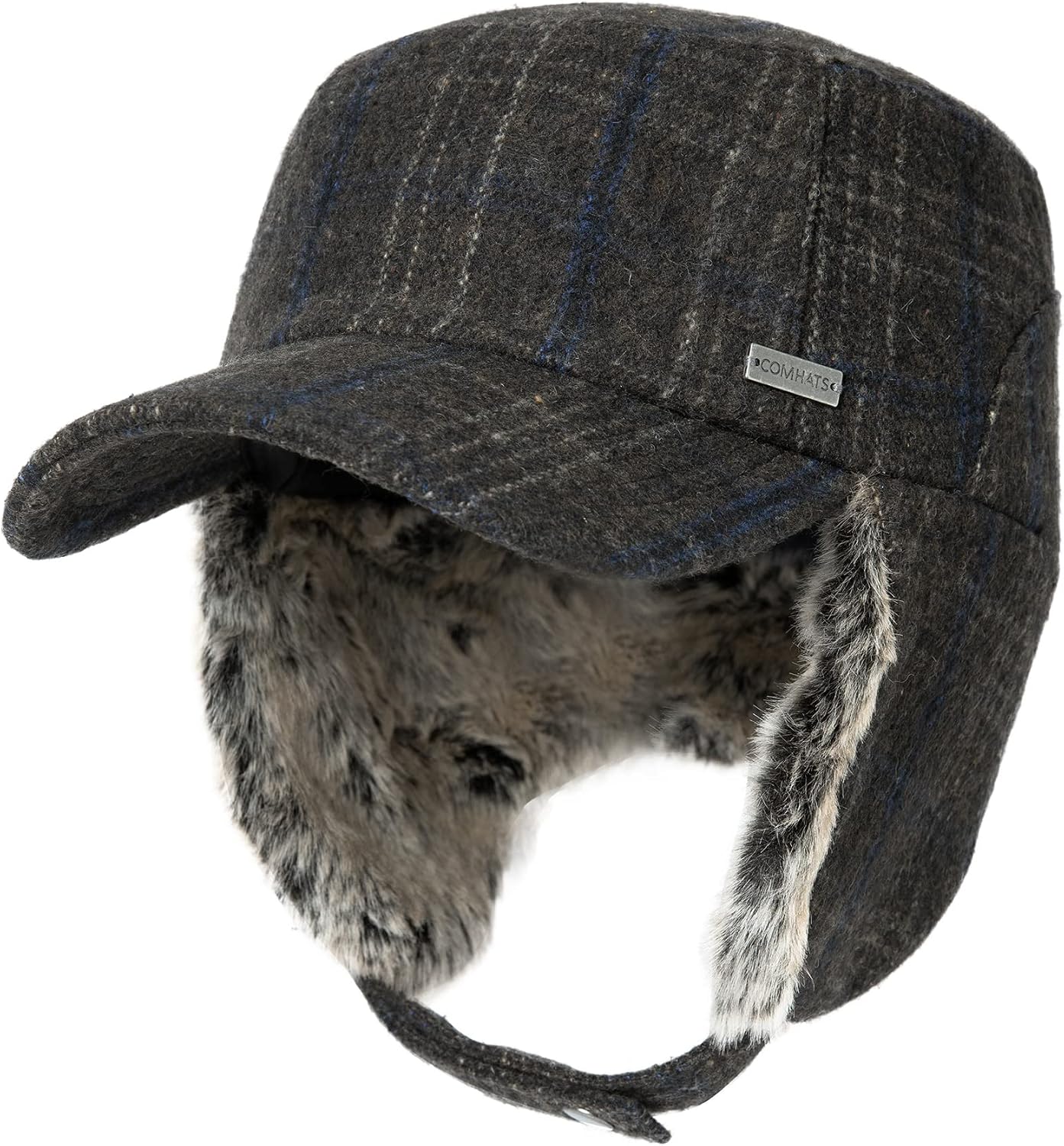 TOP-EX Oversized XL/XXL Unisex Winter Trapper Military Hat Faux Fur Earflaps Quilted Lined Baseball Cap