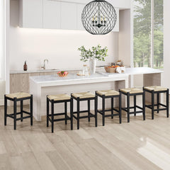 DUHOME 26-Inch Backless Seagrass Counter Stools Set of 4,Handwoven with Natural Fibers&Solid Natural Wood Legs Woven Rattan Rope Bar Stools for Kitchen Island, Dining Room,Natural